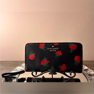 Kate Spade Black and Red Floral Wallet